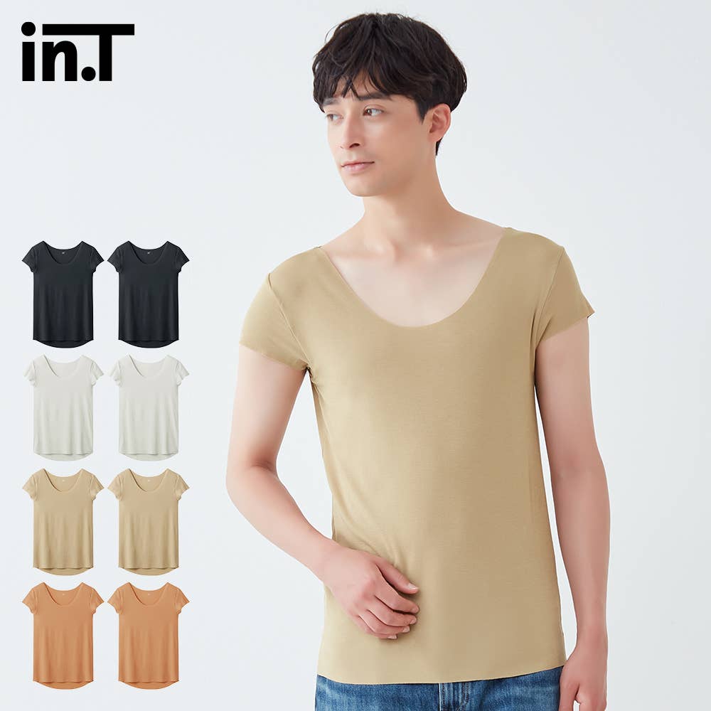 【ネット限定２枚セット/Ｔシャツ専用(ゆったり)】汗取りパッド付きボートネック【送料無料】